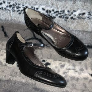 ECCO Black Leather Mary Jane Heels — 37 / 6 / 6.5